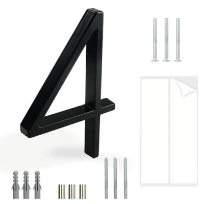 Image of HASWARE Floating House Number Sign: 5 inch Modern Door Signage Striking for Street Home Address Numerals (4, Black)