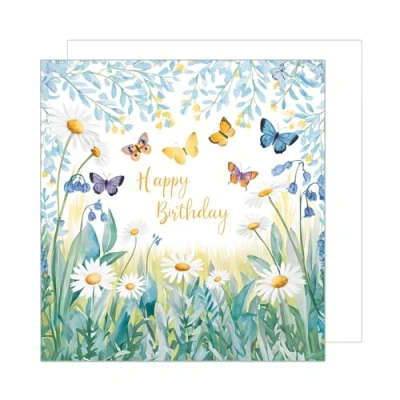 Image of Edition Seidel Premium Square Birthday Card with Envelope. Happy Billet for Girlfriend Wife Child Flowers Butterfly (GQ322 SW024)