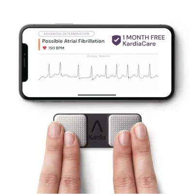 Image of KardiaMobile 1 Lead Personal ECG Heart Rate Monitor + Month Free of KardiaCare Record ECGs at Home, Detects Atrial Fibrillation, Trusted by The NHS, Fast Results, Works with Most Smartphones
