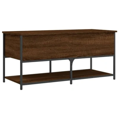 Image of vidaXL Brown Oak Storage Bench Multifunctional Seating with Ample Storage, Ideal for Living Room, Bedroom, or Hallway Adjustable Feet Extra Stability