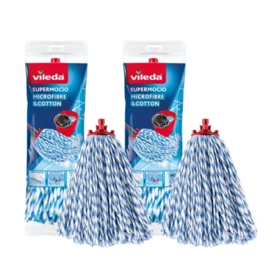 Image of Vileda Supermocio Micro and Cotton Mop Refill, White, 18 x 10 37 cm, Pack of 2