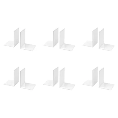 Image of OSCO White High Gloss Medium Bookends 6 Pack Pairs 12 Clear Rubber Pads Non Slip H17.2 x W12 D12 cm