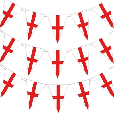 Image of 40m/131Ft St George Cross Bunting England English Banner 100 Triangle Flags Georges Day Euro Cup Cricket Rugby Football World Sports Events Street Party Decoration