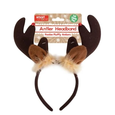 Image of RSW Fluffy Reindeer Antler Headband for Dogs Christmas Pet Accessory Dogs, Dog Dress Up Brown with Fur Trim