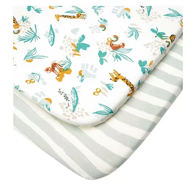 Image of Tutti Bambini Premium Crib Sheets (2 Pack) Soft Bamboo Jersey Next to Me Sheets, Breathable CoZee Double Strength (Run Wild)