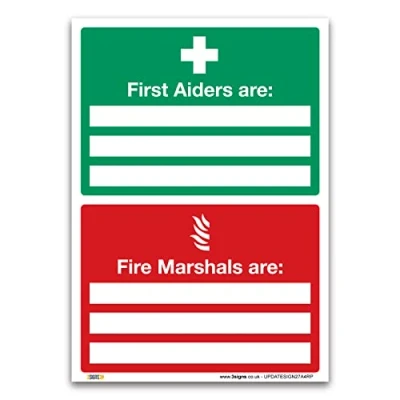 Image of Promote First Aid and Fire Safety with Aiders Are Marshals Sign A4 (297 x 210 mm) 1mm Rigid Plastic Ensure Emergency in Your Workplace
