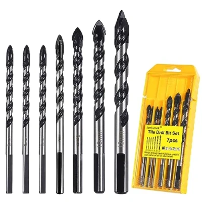 Image of 7PCS Tile Drill Bit, Professional Bit for Porcelain Ceramic Tile, Concrete, Brick Wall, Glass, Plastic, Cement and Wood, Industrial Strength Bits Set (6 6 7 8 10 12mm)