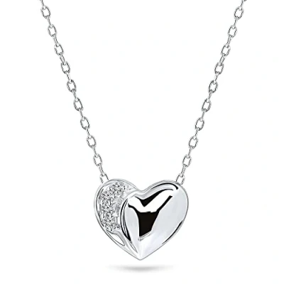 Image of Miore heart necklace with 0.02 ct diamonds in 9 kt 375 white gold pendant on 45 cm anchor chain