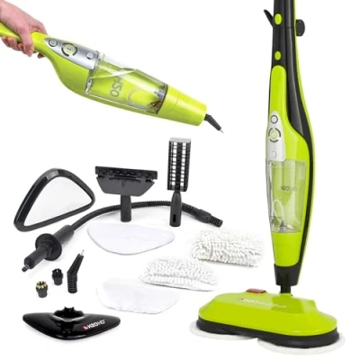 Image of H2O HD 8 in 1 Dual Buff Steam Mop and Handheld Cleaner Floor Cleaning Sealed Hardwood, Tile Floors, Grout, Upholstery Carpet 2 Soft Washable Pads with 12 Accessories