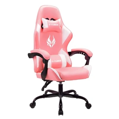 Image of T THREE.High back ergonomic computer chair,gaming chair,office chair,desk chair,swivel chair,racing chair,adjustable lumbar support and headrest,can bear 150kg weight(Pink)