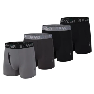Image of Spyder Mens Boxer Briefs Performance Nylon Mesh Sports Underwear With Fly Front, Black/Heather/Black/Charcoal, S