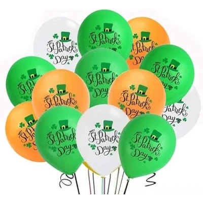 Image of 18Pcs St Patricks Day Balloons Decorations 12 Inch Green, White,Orange Latex for Kids Saint Patrick Irish Party Supplie