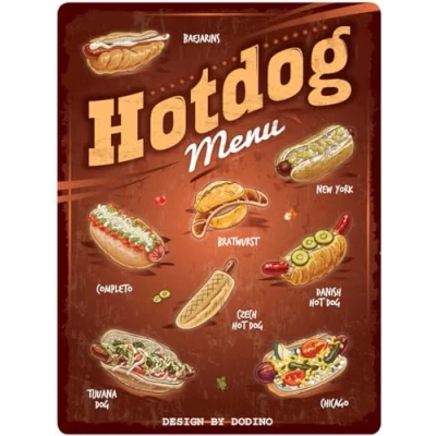 Image of DODINO 30 x 40 cm Retro Tin Signs Hot Dog Menu Best In Town Sign Fast Food Vintage Metal Funny Wall Art Decoration For Festaurant