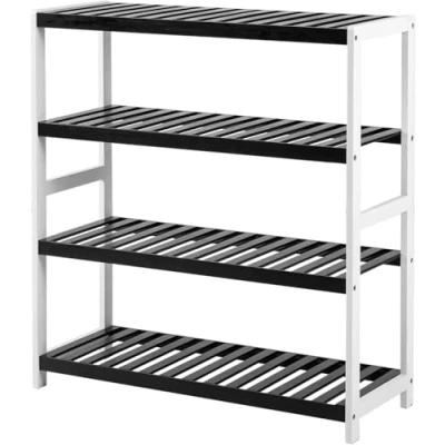 Image of Vencier Bamboo Shoe Rack Natural Easy Assembly &amp; Strong Design Stand Shelf Organizer Ideal for Corridor, Bedroom, Bathroom, Hallway Small Spaces, Large Capacity (Black/White, 4 Tier)