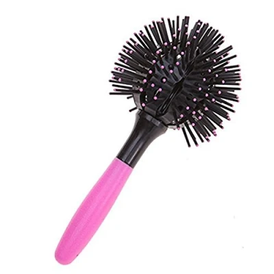 Image of Hair Brush,Ball Blowdry Brush, 3D Bomb Curl Hairbrush Styling Salon Round Curling Curler Comb Tool for Making Curly Sphere,Thermal, Large(Pink Black)