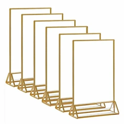 Image of 6 Pack Acrylic Display Stand with Gold Border, Picture Frames, Clear Sign Holder for Restaurant Signs, Wedding Table Numbers, Photos,Menu (Gold A5)