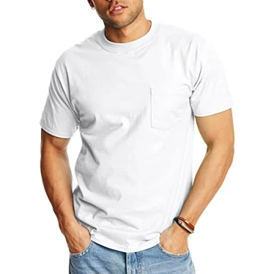 Image of Hanes Mens Short Sleeve Beefy T with Pocket Shirt White