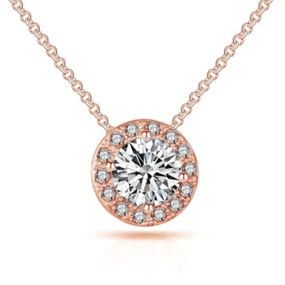 Image of Philip Jones Rose Gold Plated Halo Necklace Created with Zircondia® Crystals