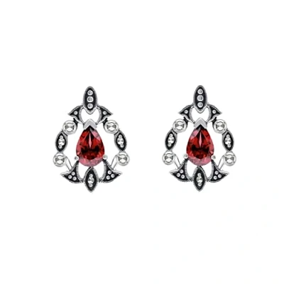 Image of Esse Marcasite Sterling Silver Pear Cut Garnet &amp; Art Nouveau Earrings