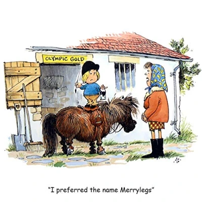 Image of Horse Riding Greeting Card. Merrylegs or Olympic Gold. Fun Cartoon by Thelwell