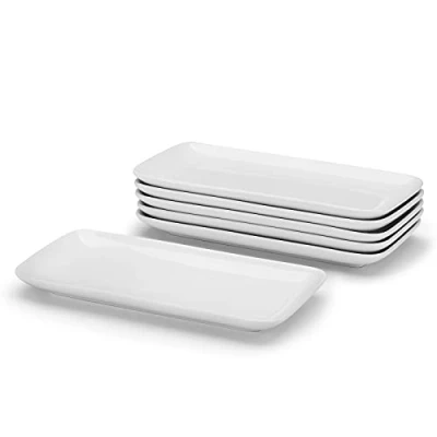 Image of Miicol Rectangle Serving Platters Set of 6, White Plates 9 inch/23cm, Small Ceramic Dinner for Dessert, Sushi, Side Dishes, Party