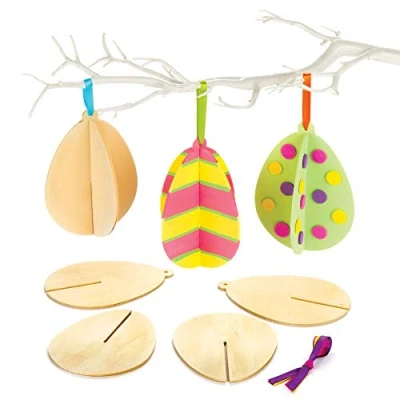 Image of Baker Ross AR145 Wooden 3D Easter Eggs Easter/Spring Party Bag Filler or Gift for Kids (Pack of 6), 4.0 cm*25.0 cm*15.0 cm