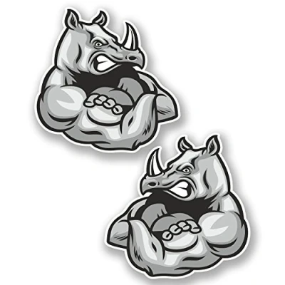 Image of 2 x 10cm Angry Rhino Sticker Laptop Car Bike Helmet Skate Kids Animal Fun #5785 (10cm 10cm)