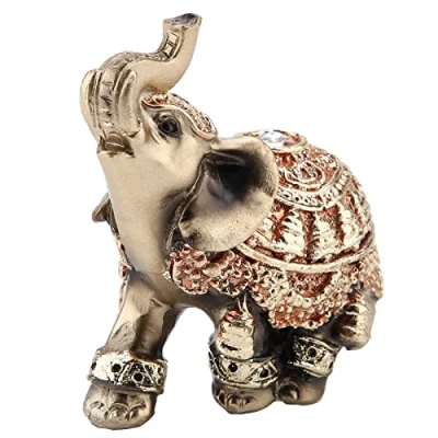Image of Hilitand Golden Polyresin Elephant Statue Sculpture Trunk Wealth Lucky Collectible Figurine Gift Home Decor Feng Shui Ornament(S)