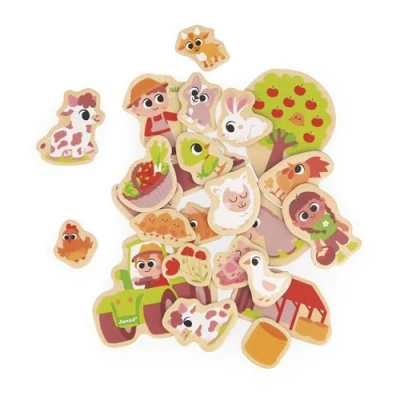 Image of Janod 24 Magnetic Wooden Magnets Farm Theme Toy Ideal for chalkboard or fridge Educational Game, to Manipulate, Experiment and Have Fun with From 2 Years, J09639