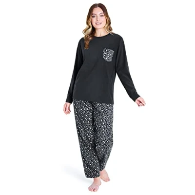 Image of Ladies Pyjamas Set, Womens Loungewear Pyjamas, Comfy Warm Soft PJs for Women Sets (L, Leopard Print)