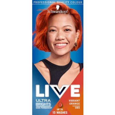 Image of Schwarzkopf LIVE Ultra Brights Vibrant Orange Semi Permanent Hair Dye 085, for Bright or Pastel Colour, Colour Lasts up to 15 Washes