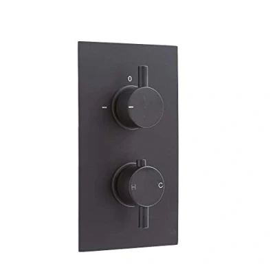 Image of Milano Nero Modern 1 Outlet Twin Thermostatic Concealed Mixer Shower Valve Black
