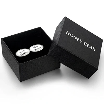 Image of HONEY BEAR Mens Oval Wedding Cufflinks with Gift Box (Godfather)
