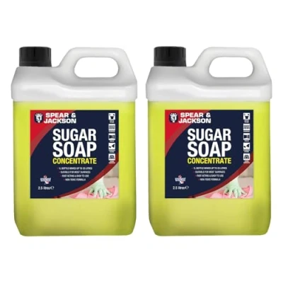 Image of Spear &amp; Jackson Sugar Soap Concentrate, 2 x 2.5 Litre, Walls, Grease, Grime, Dirt and Stain Remover, Kitchen Degreaser, Versatile Cleaner