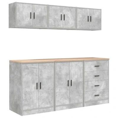 Image of vidaXL Garage Cabinet Set 6 pcs Concrete Grey Engineered Wood Tool Storage Solution Flexible Use in Garage, Workshop, Office