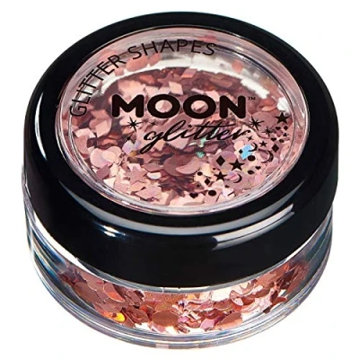 Image of Holographic Glitter Shapes by Moon Rose Gold Cosmetic Festival Makeup for Face, Body, Nails, Hair, Lips 3g