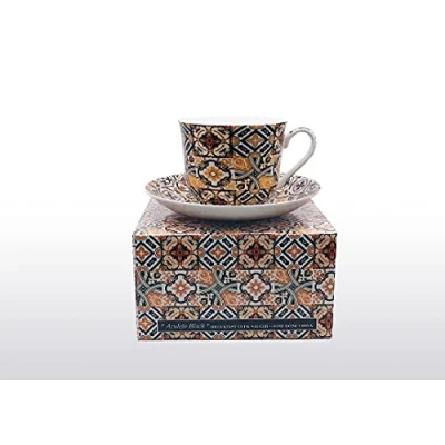 Image of heritage BONE CHINA BREAKFAST CUP/SAUCER BLACK AZULEJO GIFT BOXED POSTAGE FREE UK