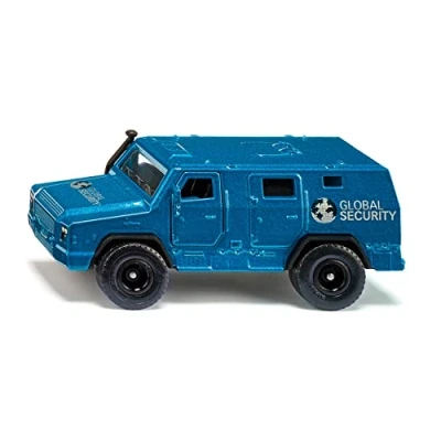 Image of siku 1926, Rheinmetall Survivor Cash Transporter, Toy car, 1:50, Metal,plastic, Blue, Openable doors, Incl. sticker sheets in various languages and 4 gold bars