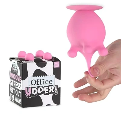 Image of Bubblegum Stuff Office Udder Squishy Silicone Cow Stress Relief Desk Toy Suction Cup Reliever Fun, Discreet Busting Gift for Coworkers, Bosses, or Anyone Who Needs a Squeeze!
