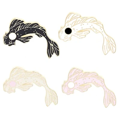 Image of HMOOY 4Pcs Koi Fish Brooch, Lovely Shaped Brooch Enamel Lapel Brooches Pin Set Cute Cartoon Pins for Backpacks Hat Clothes Bags Jackets Animal DIY Accessories (4Pcs), White