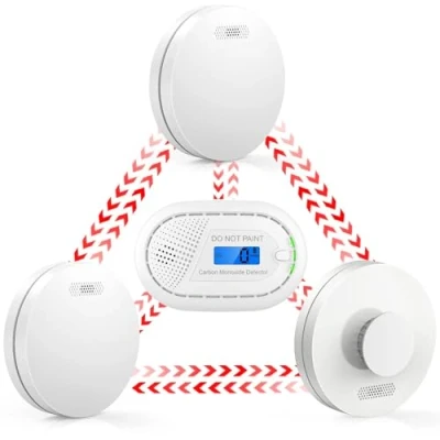 Image of CPVAN Wireless Interlinked Smoke, Heat &amp; Carbon Monoxide Alarm Bundle, Fire Alarms, Scotland England Law Compliant, 10 Year Battery, CE BS Certified, Pre Linked. 4 Pack