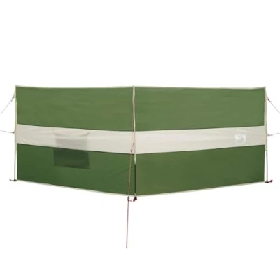 Image of vidaXL camping windbreak green 344x120cm waterproof polyester portable beach windbreaker with metal stakes and storage pocket, foldable outdoor barrier, easy setup