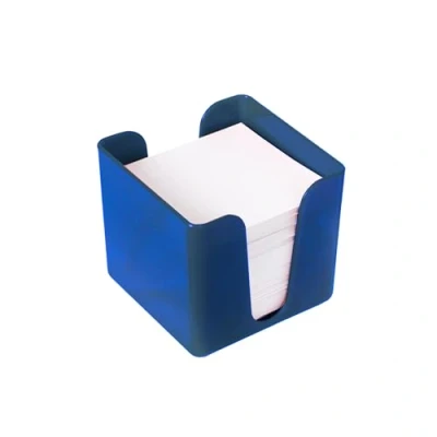 Image of Deflecto Desk Notes Cube Blue Desktop Memo Block Refill Cubic Notepad Holder Pad Paper