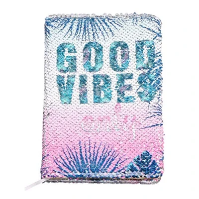 Image of EXERZ Reversible Sequin Notebook/Journal, Diary/Magic Notepad, For Office/School/Gifting. Fashionable To Own, Convenient Carry And Use Plain Pattern 2 In 1(Good Vibes)