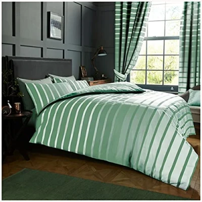 Image of GC GAVENO CAVAILIA Stripe Duvet Set Double Bed Reversible Bedding Easy Care Linen Washable Duck Egg