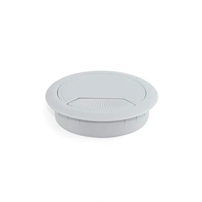 Image of Emuca Ø80mm round grommet from grey plastic, desk cable to build in table/desk/worktop, Set of 4
