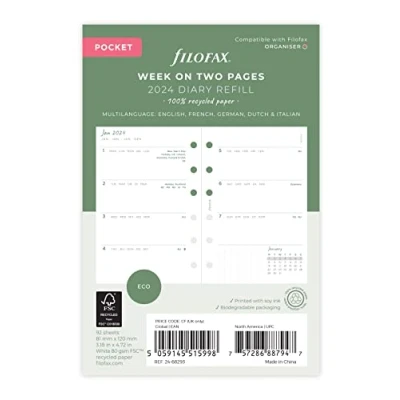 Image of Filofax Pocket Eco Week on Two Pages 2024 diary with tabs,White