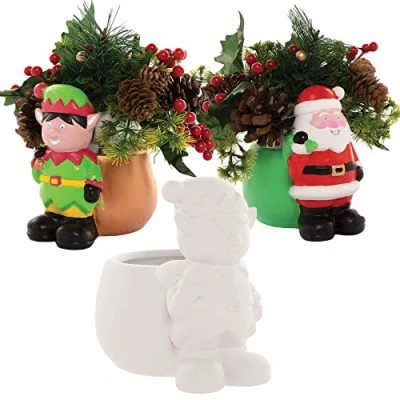 Image of Baker Ross FC150 Christmas Ceramic Flowerpots Pack of 2, Plant Pots for Kids, Make Your Own Decorations