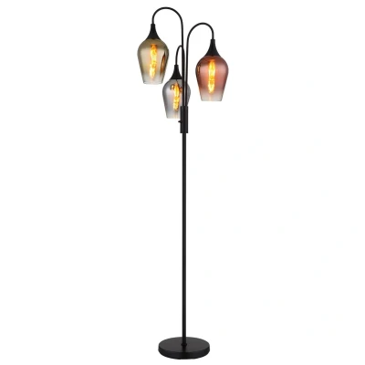Image of Lavus Multi Arm Floor Lamp Matt Black Glass Shade 3x E27