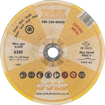 Image of York Abrasives Gold 230 X 3X 22MM A30S Cutting Disc Type 42 Depressed Centre